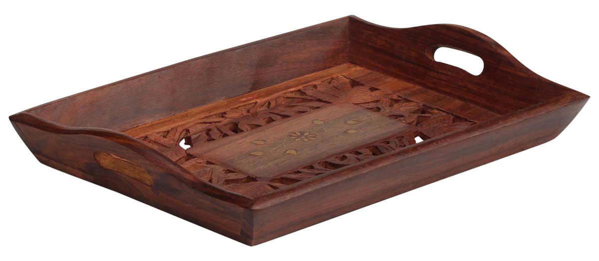 Bulk Wooden Trays Wholesale – Rectangular Tray – Handmade in Natural Wood – Brass Inlay – Home Kitchen Accessories