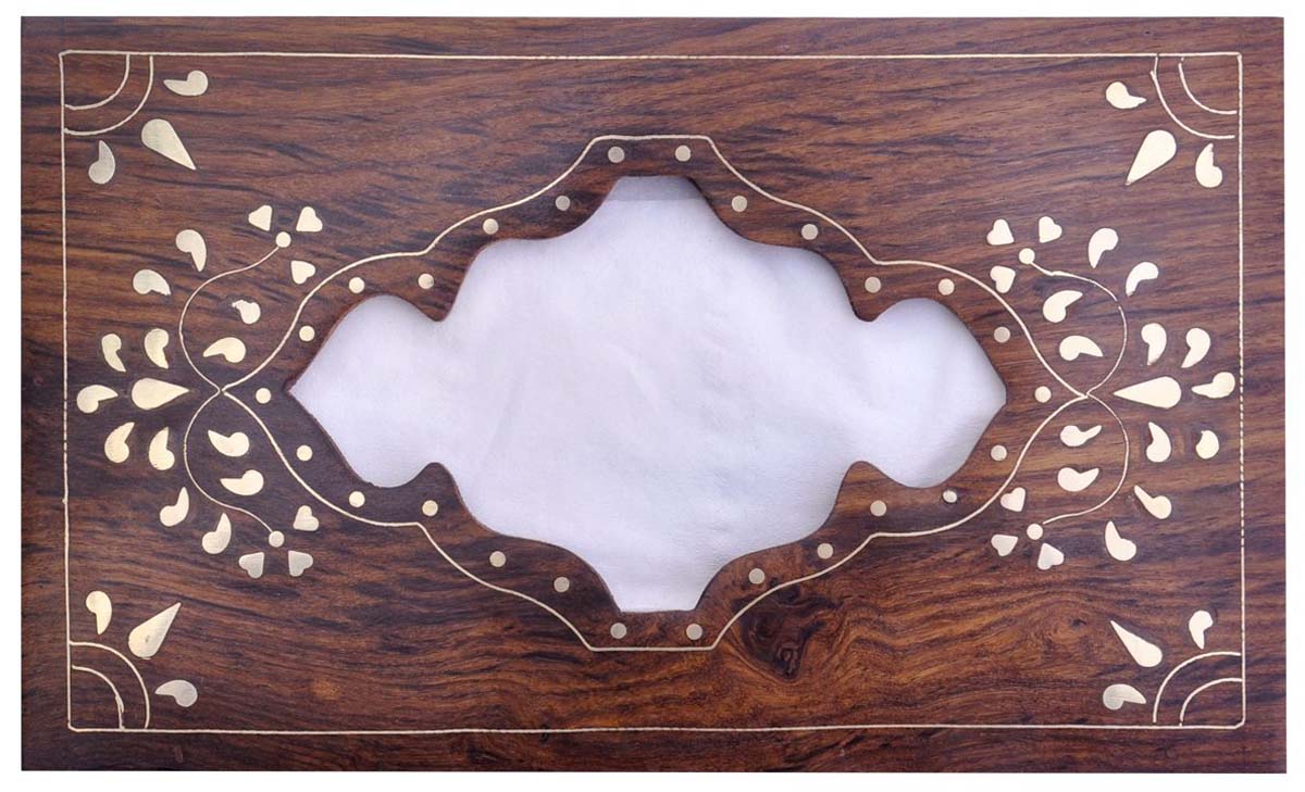 Buy in Bulk Wholesale Handmade 10” Wooden Rectangular Tissue Holder Box/ Dispenser with Brass Inlays - For Kleenex Boxes