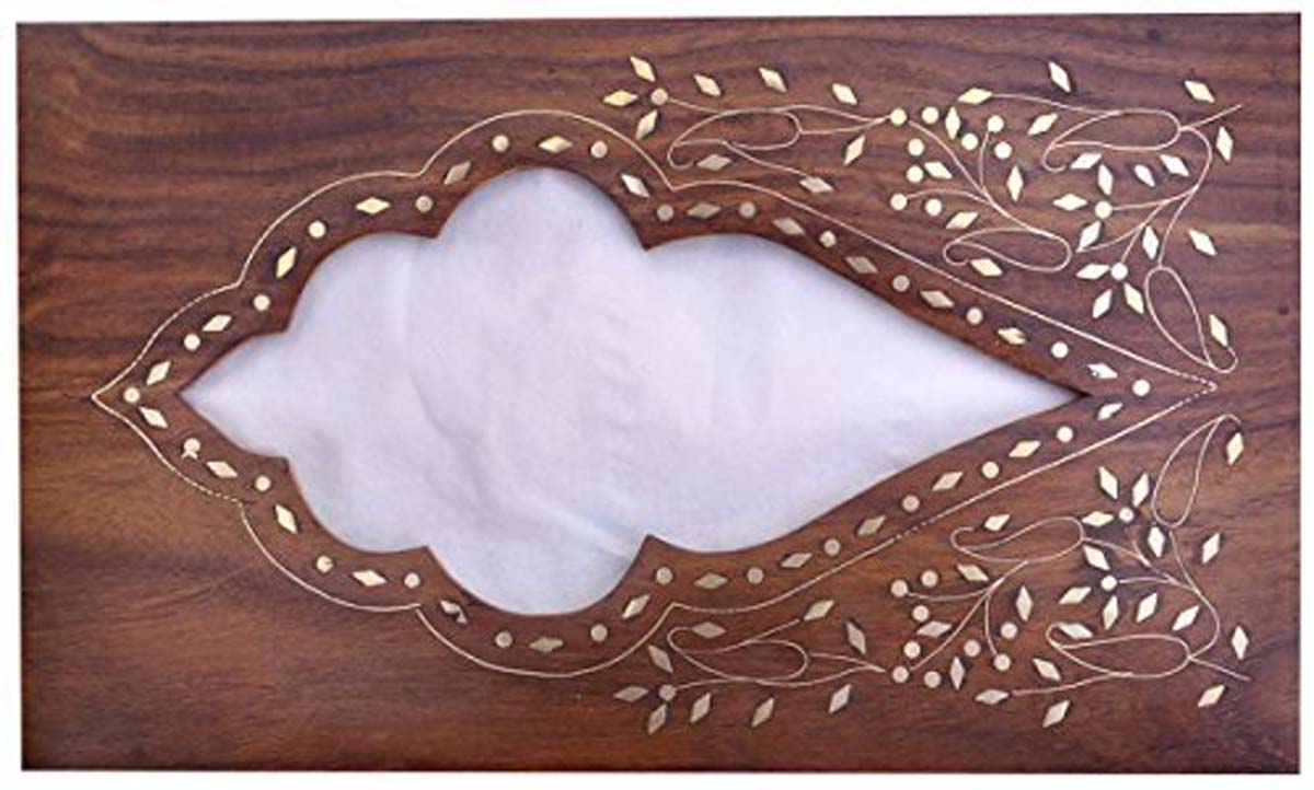 Buy in Bulk Wholesale Wooden Rectangular Tissue Box Cover Decorated with Brass Inlay Handmade 10 Inch Large - For Kleenex Boxes - Dining Table Accessories