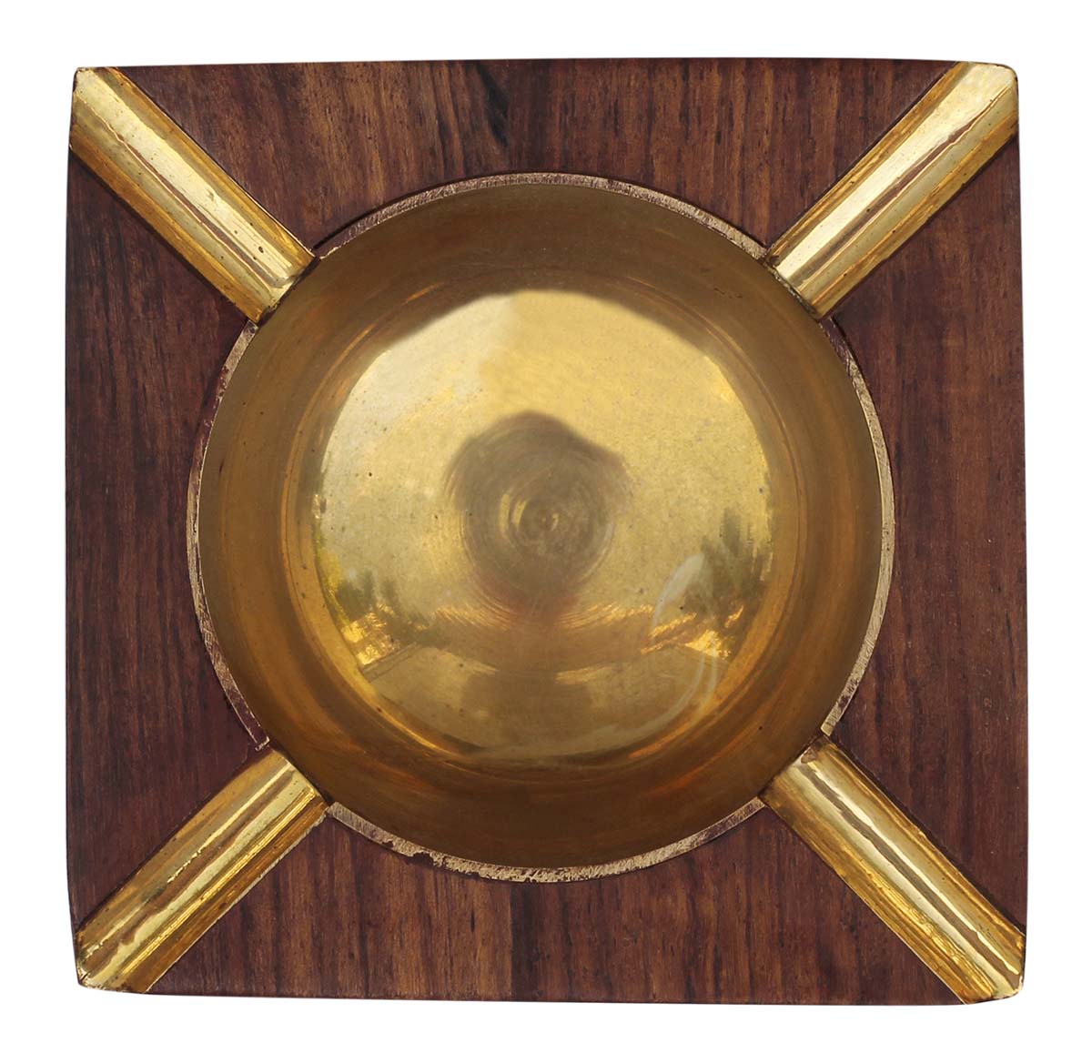 Buy Bulk Wholesale Wooden Ashtray with 4 Cigarette Slots & Steel Receptacle Bowl - Hand Carved Open-Work Art and Small Star Motifs Brass Inlay - Gifts for Smokers/Office Table Decor