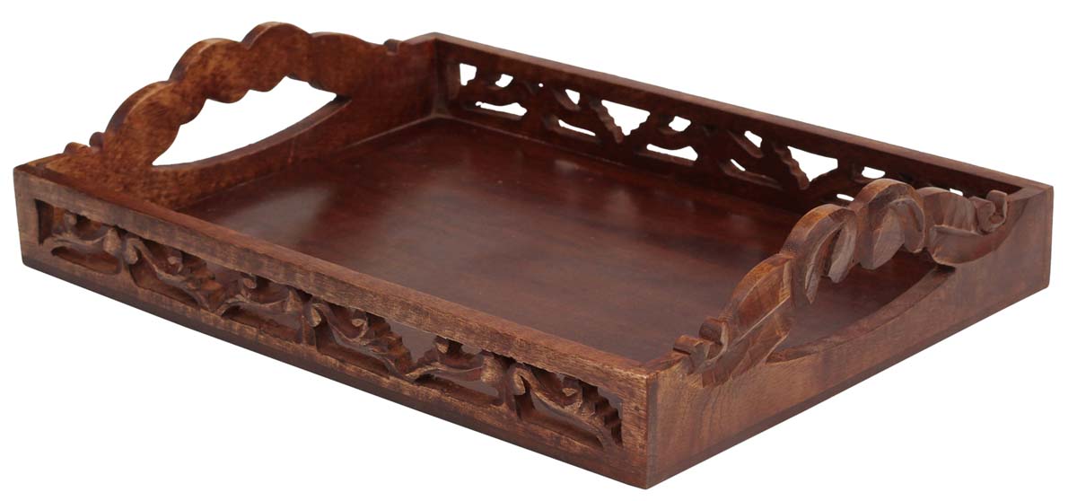 Buy in Bulk Wholesale Wooden Serving Tray with Handles - 11x15 Inch Handmade Lattice-Work on the Borders - Kitchen Accessories