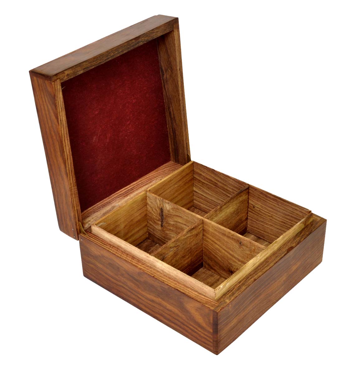  Teetotallers – Handmade 7” Wooden Tea-Bag Box/ Herbs/ Leaves Storage Box in Square Shape with 4 Compartments  - Buy in Bulk Wholesale