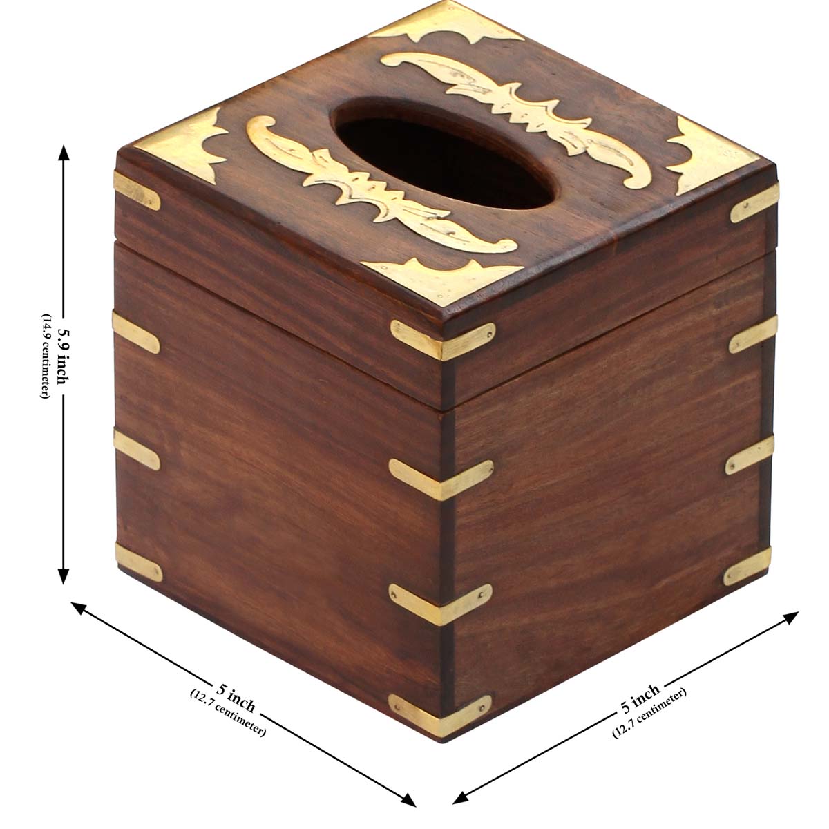 Buy in Bulk Wholesale Handmade 6” Wood Upright Tissue/ Napkin Holder Box with Brass Inlays