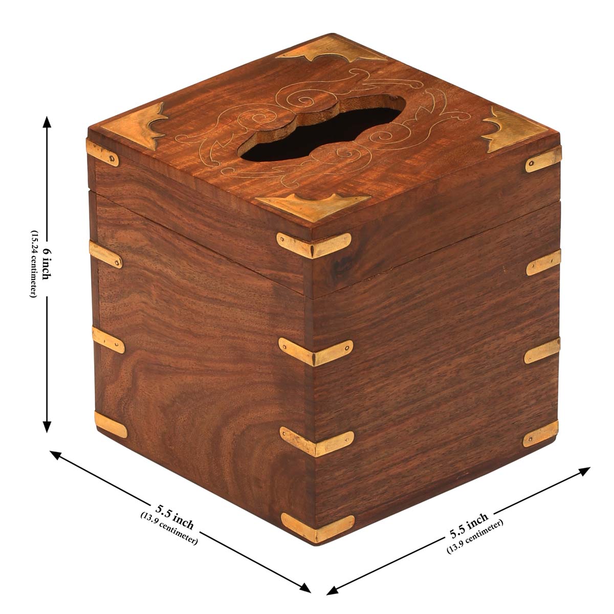 Buy in Bulk Wholesale Wooden Tissue Box/Napkin Dispenser Decorated with Handmade Brass Work - Dining Accessories