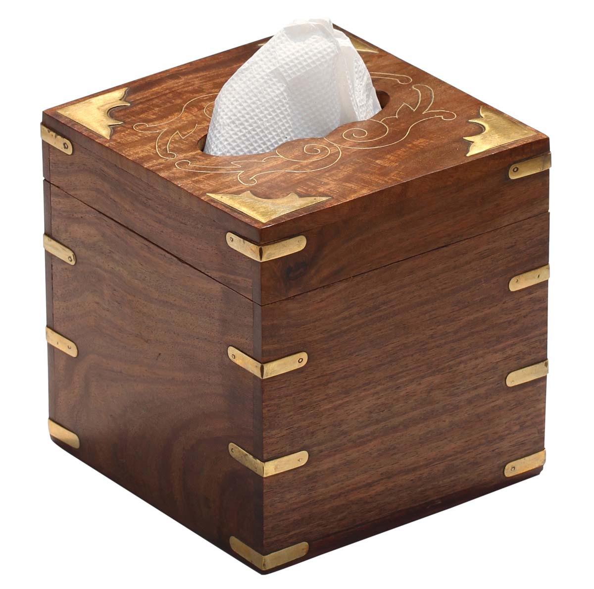 Buy in Bulk Wholesale Wooden Tissue Box/Napkin Dispenser Decorated with Handmade Brass Work - Dining Accessories