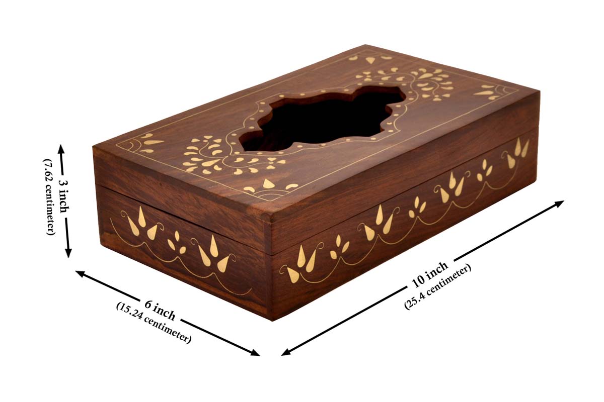Buy in Bulk Wholesale - Wooden Tissue/ Napkin Holder Box Handmade 10” Wood with Brass Inlays - For Kleenex Boxes