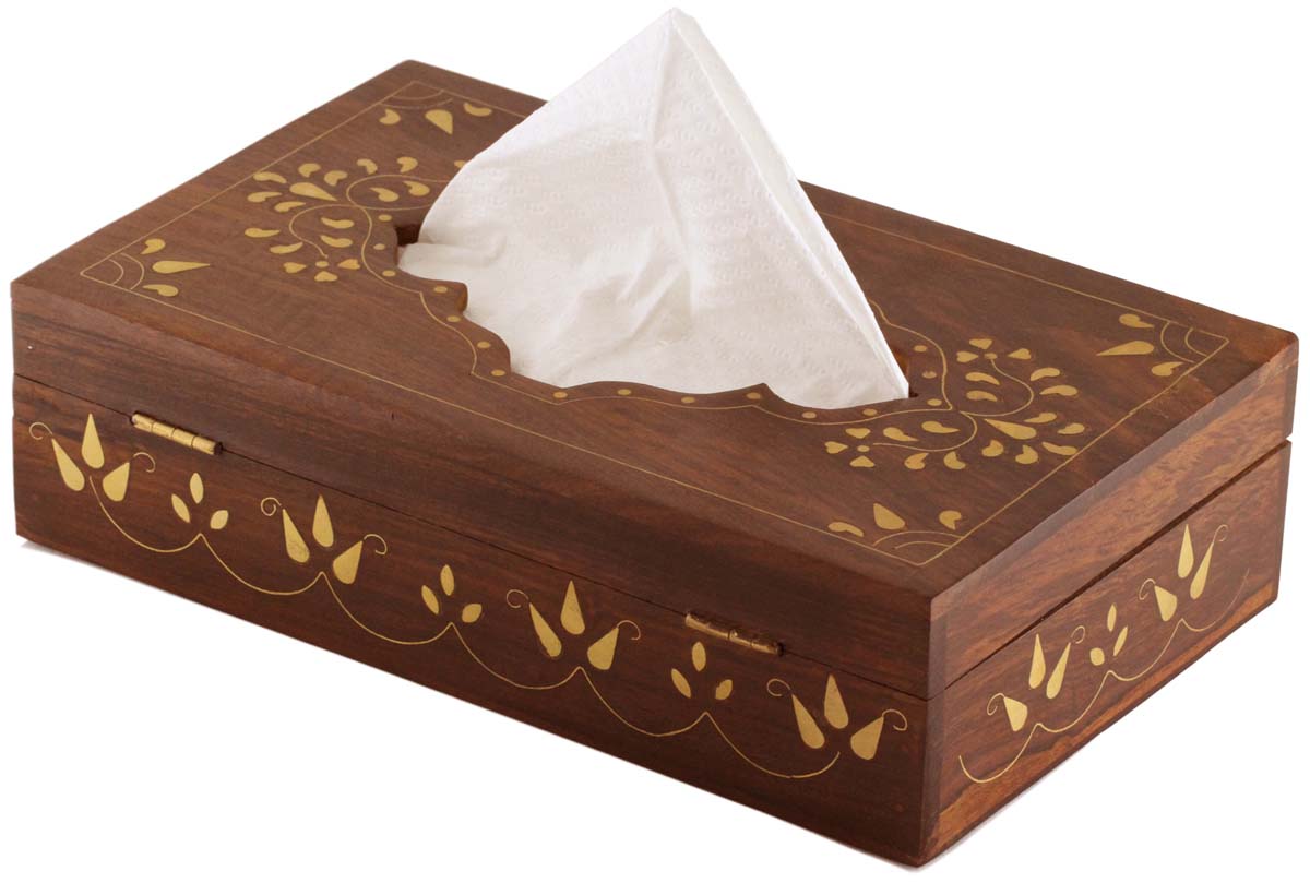 Buy in Bulk Wholesale - Wooden Tissue/ Napkin Holder Box Handmade 10” Wood with Brass Inlays - For Kleenex Boxes