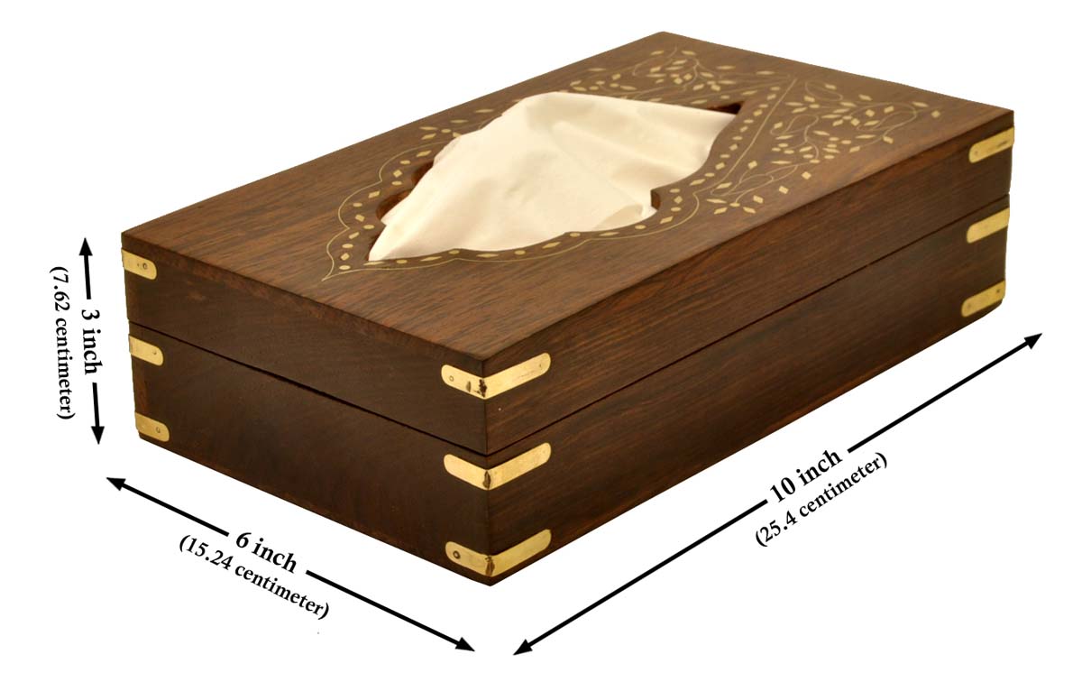 Buy in Bulk Wholesale - Tissue Holder Box/ Napkin Dispenser Handmade Wood Rectangular Shape with Brass Inlays - For Kleenex Box