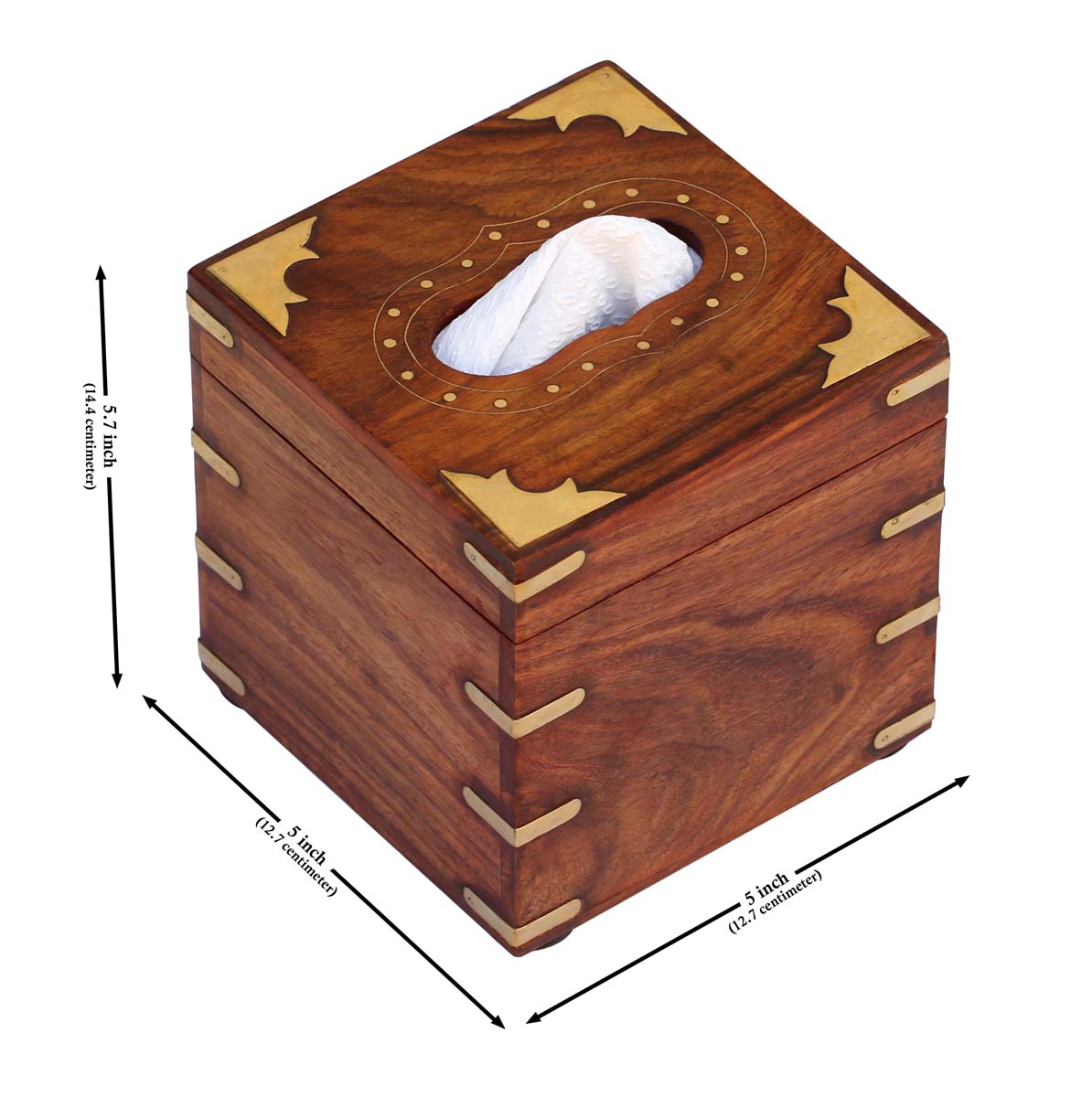 Buy in Bulk Wholesale - Tissue Holder Box/Napkin Dispenser with Brass Inlay Etching 5” Square - Handmade in Wood