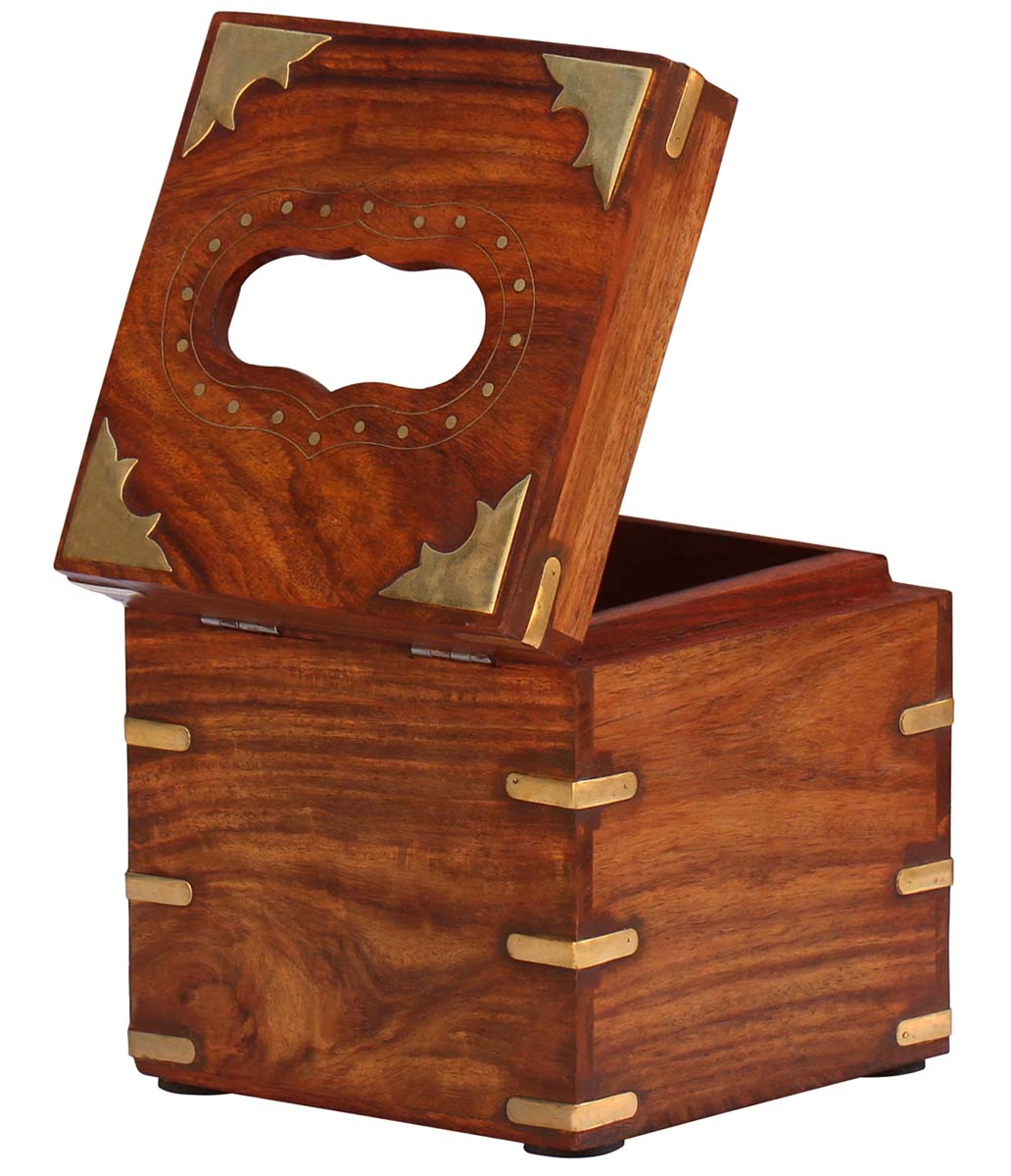 Buy in Bulk Wholesale - Tissue Holder Box/Napkin Dispenser with Brass Inlay Etching 5” Square - Handmade in Wood
