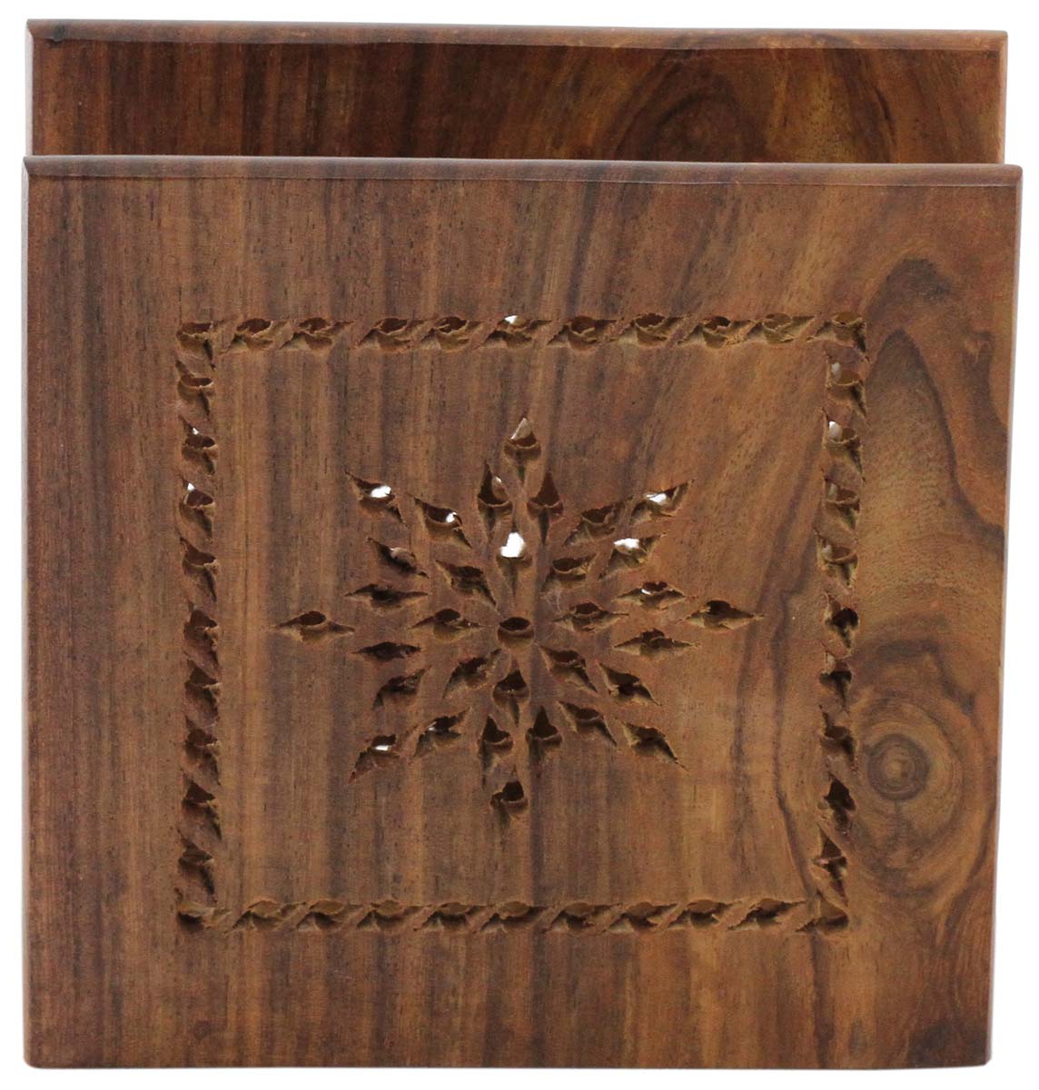 Buy in Bulk Wholesale Wooden Napkin Holder - Handmade 4.7" Napkin Stand Decorated With Snowflake Motif Open-Work Art - Dining Table-Top & Kitchen Accessories