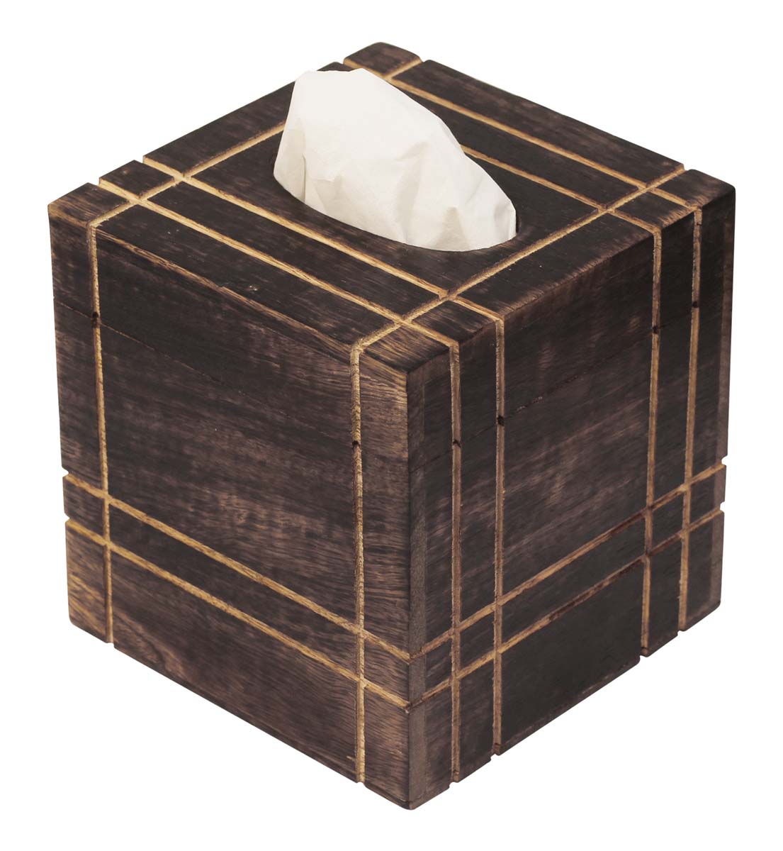 Buy in Bulk Wholesale - Tissue Holder Box/Napkin Dispenser Handmade 5.5” Wood with Straight Line Carving