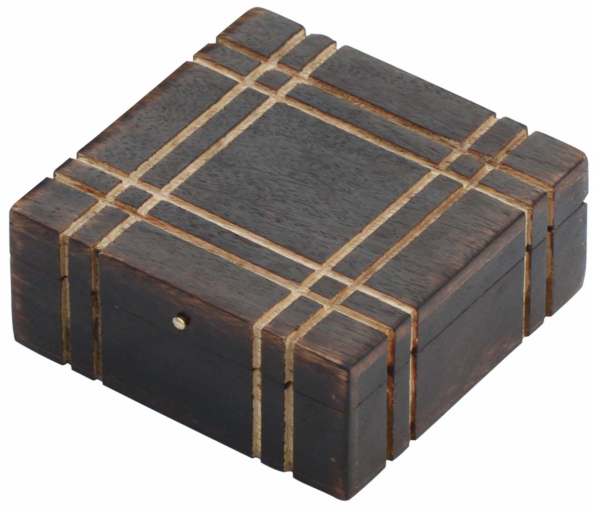 Wholesale Square Shaped 6” Jewelry Box - Bulk Buy Handmade Wood Storage Box/Keepsake Box/Trinket Box - Burnished Wood Finish & Straight Dual Lines Border Carving