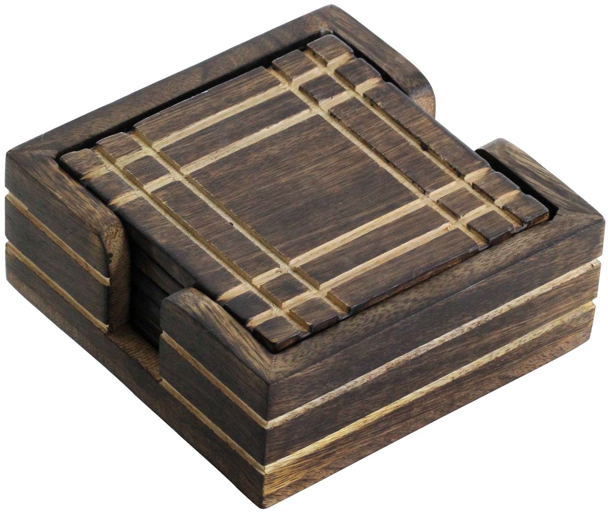 Buy in Bulk Wholesale Drink Coasters Set of 4 With A Holder Handmade Square in Wood - Home/Office Decor
