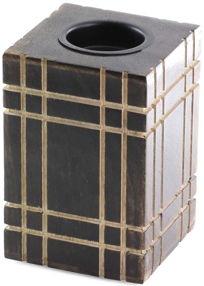  Rustic Flambeau – Handmade Rustic-Look Wooden Candle Stand/ Votive Holder with Straight Line Carving  - Buy in Bulk Wholesale