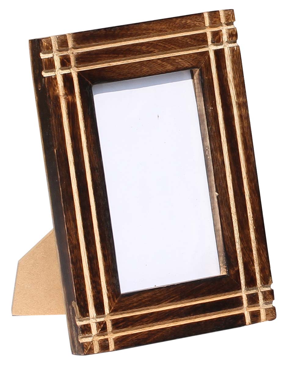 Buy 5x7” Picture Frame in Bulk - Wholesale Handmade Wood Photo Frame - Burnished Dark Brown Finish & Grooved Border Detailing - Home & Office Decor Frames from India