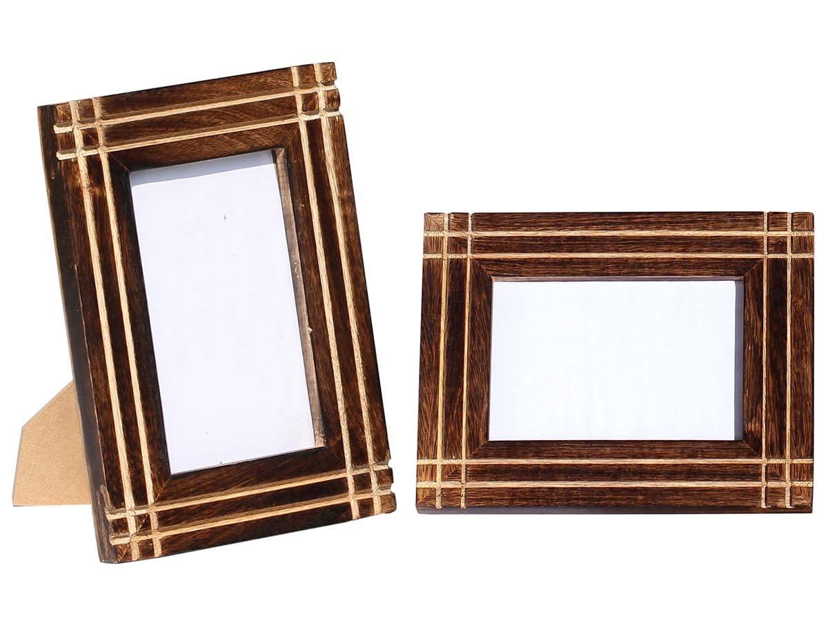 Buy 4x6” Picture Frame in Bulk - Wholesale Handmade Wood Photo Frame - Burnished Dark Brown Finish & Grooved Border Detailing - Home & Office Decor Frames from India