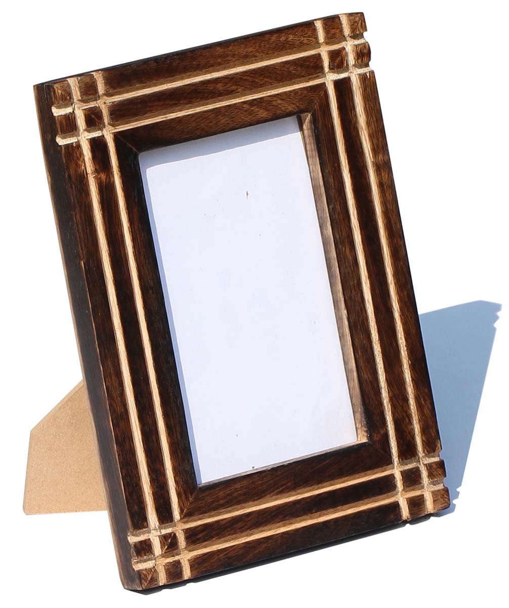 Buy 4x6” Picture Frame in Bulk - Wholesale Handmade Wood Photo Frame - Burnished Dark Brown Finish & Grooved Border Detailing - Home & Office Decor Frames from India