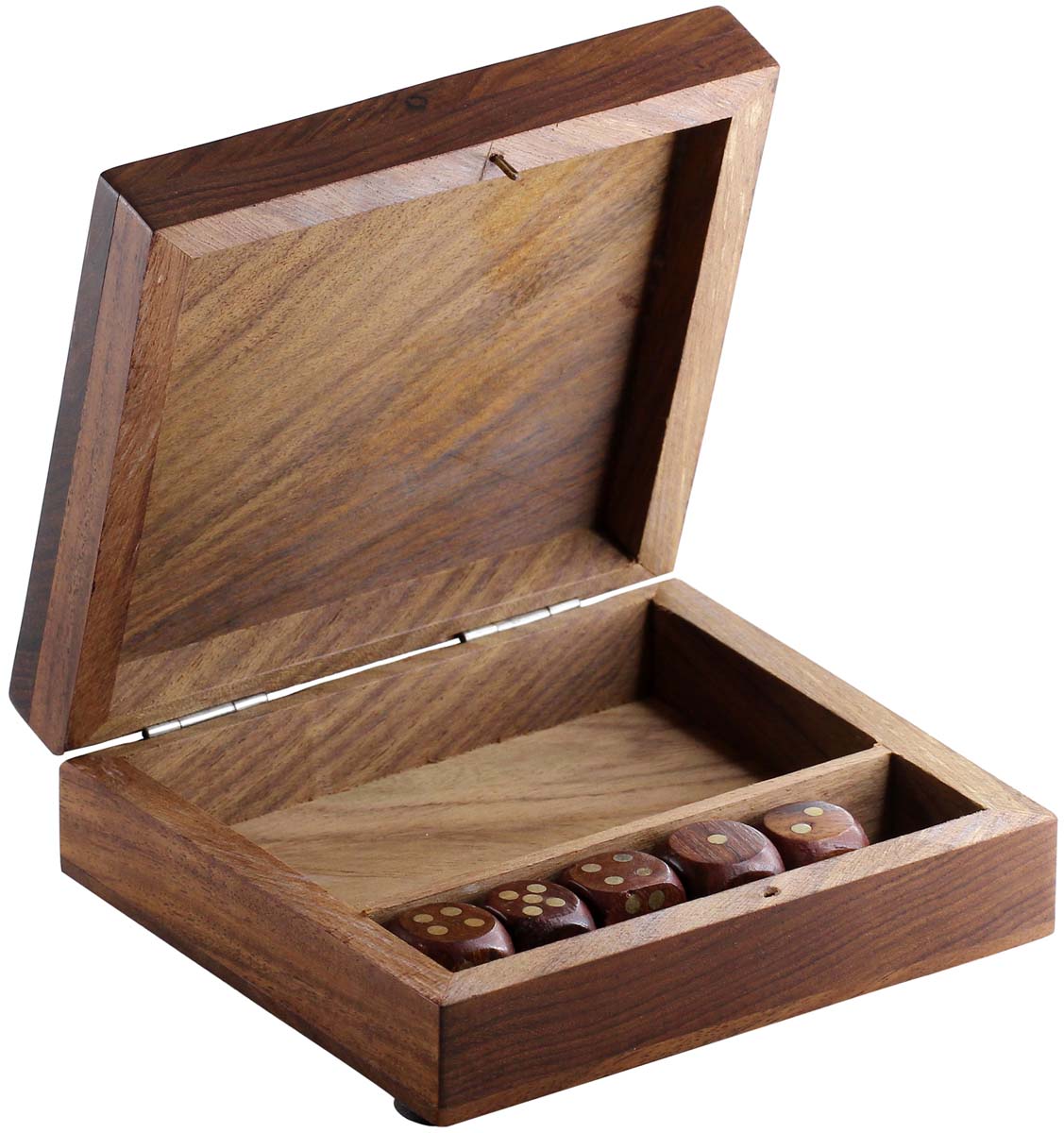 Wholesale Wooden Cards & Dice Box - Bulk Buy 4.6” Playing Cards and Dice Storage Box with Separate Slots for Cards & Dice - Decorative Brass Inlay