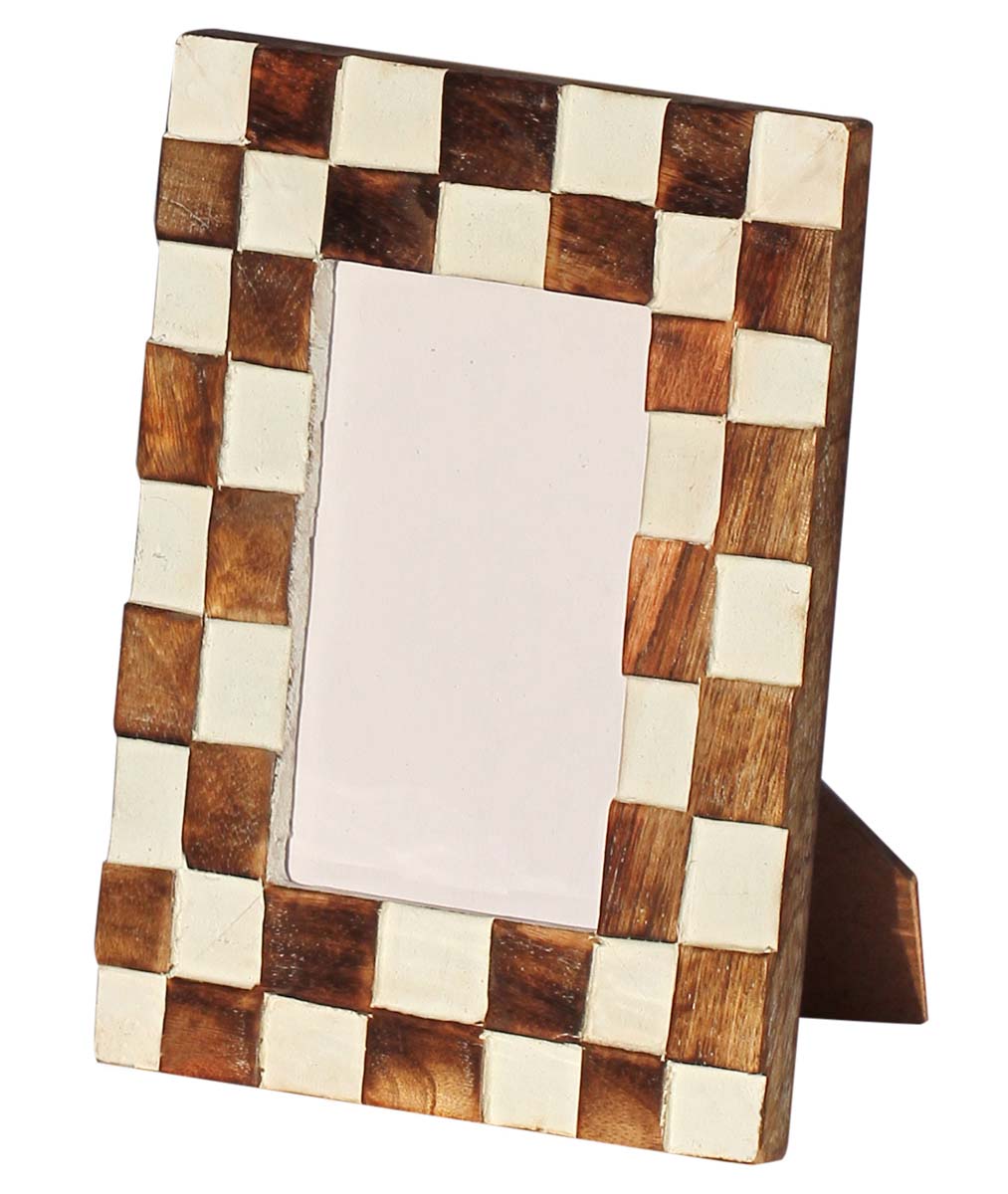 Bulk Buy 5x7 Inches Brown & Beige Picture Frame - Wholesale Handmade Wooden Check Pattern Photo Frame - Home Decor Picture Frames from India
