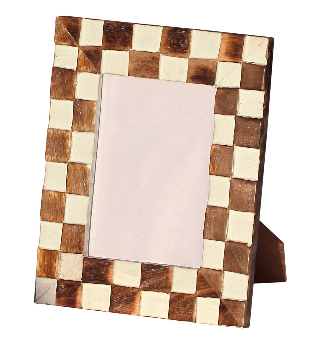 Bulk Buy 4x6 Inches Brown & Beige Picture Frame - Wholesale Handmade Wooden Check Pattern Photo Frame - Home Decor Picture Frames from India