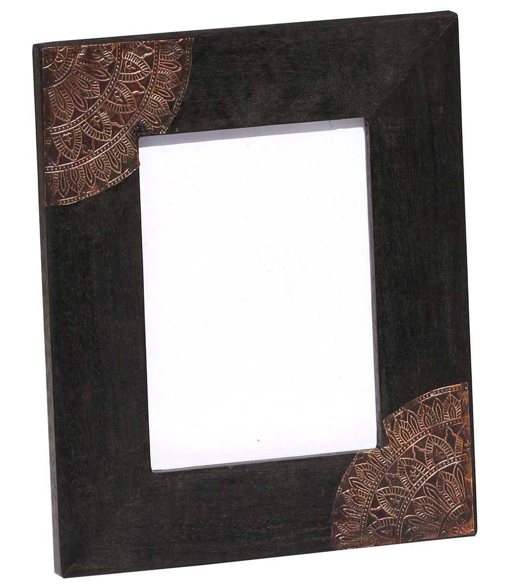5x7 Inches Black Picture Frame in Bulk - Wholesale Handmade Wood Photo Frame/Picture Holder with Embossed Tin Work on Black - Home Decor Picture Frames from India
