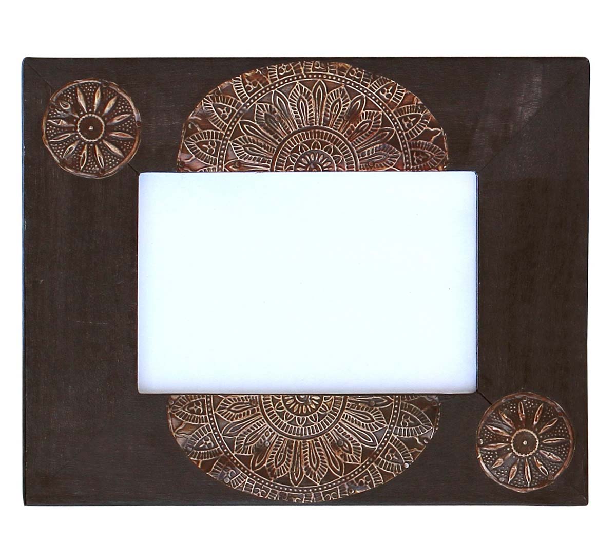 4x6 Inches Black Picture Frame in Bulk - Wholesale Handmade Wood Photo Frame/Picture Holder with Embossed Tin Work on Black - Home Decor Picture Frames from India
