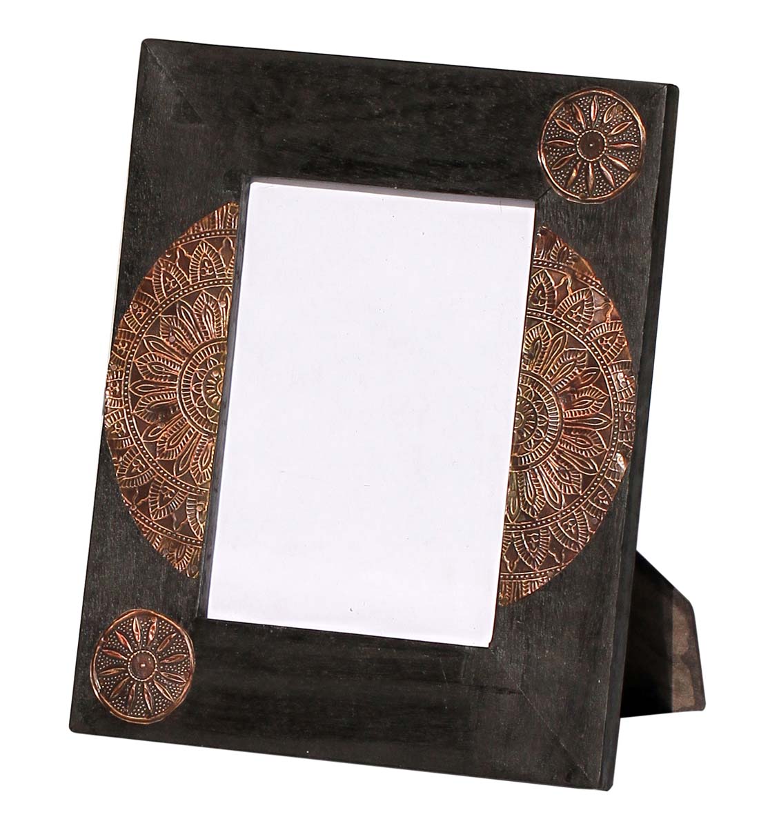 4x6 Inches Black Picture Frame in Bulk - Wholesale Handmade Wood Photo Frame/Picture Holder with Embossed Tin Work - Home Decor Picture Frames from India