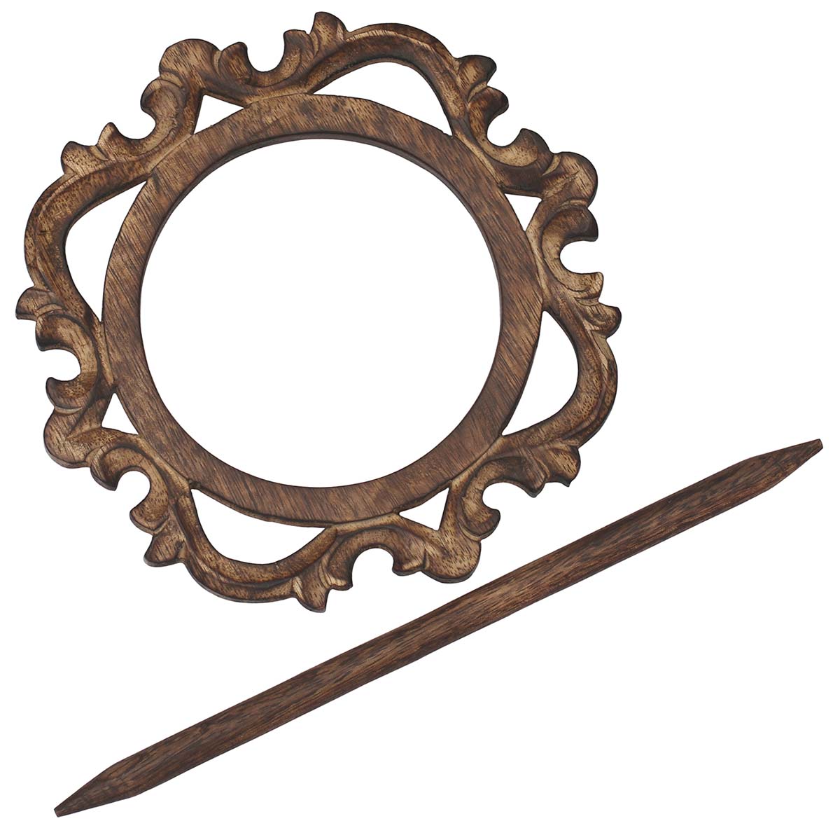  Curtain Tiers – Hand-Carved 0.3” Mango-Wood Curtain Holder/ Tieback / Drape-Bind in Vintage-Look  - Buy in Bulk Wholesale