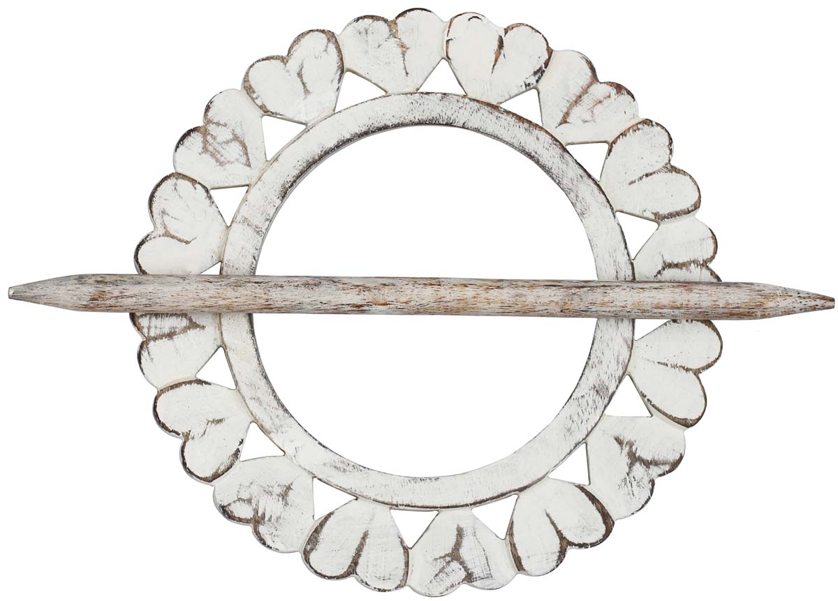 Chic Style– Hand-Carved 0.3” Mango-Wood Curtain Holder/ Tieback / Drape Binds in White Distressed-Look  - Buy in Bulk Wholesale