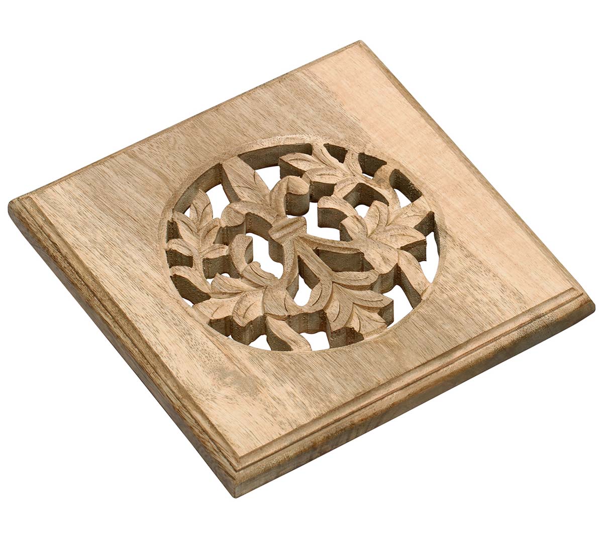  Spectrum Squares - Hand-Carved 7.6” Mango-Wood Square Trivet in Distressed Rustic-Look  - Buy in Bulk Wholesale