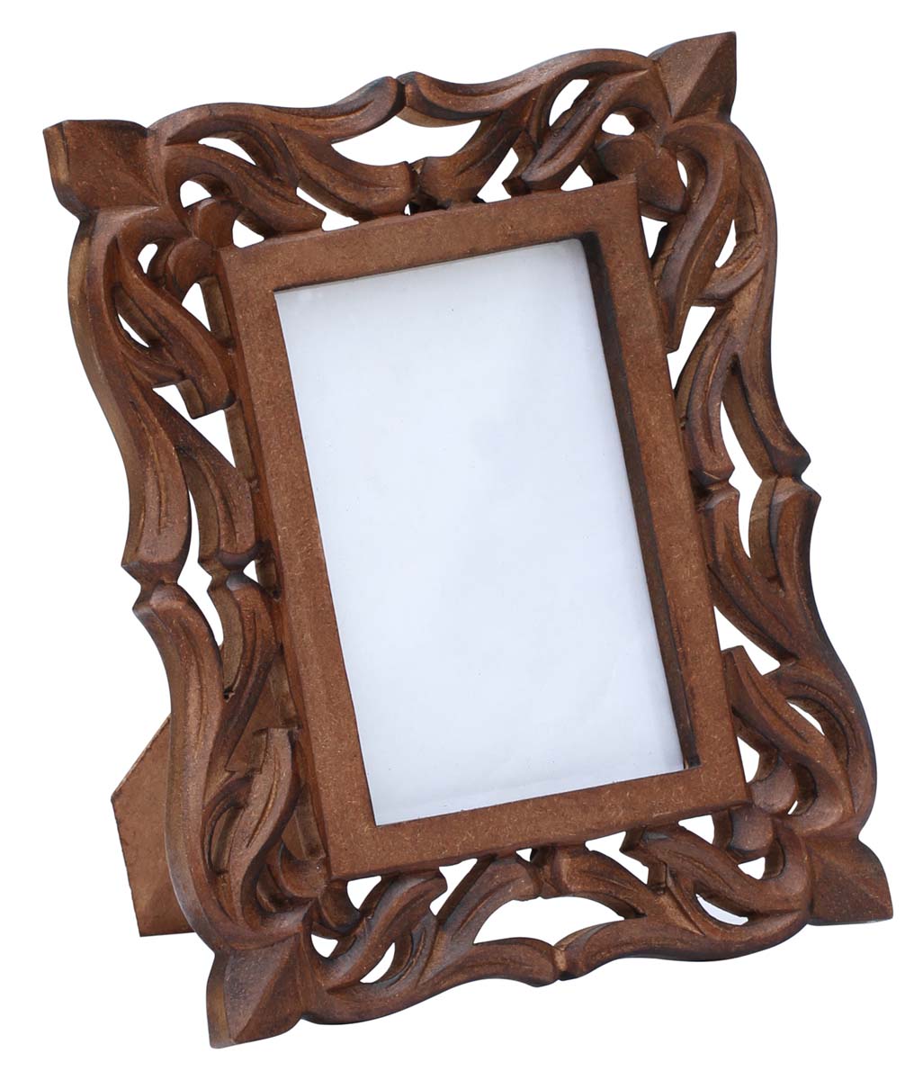4x6 Inches Brown Picture Frame in Bulk - Wholesale Hand Carved Vintage-Look Wooden Photo Frame with Lattice Work - Home Decor Picture Frames from India