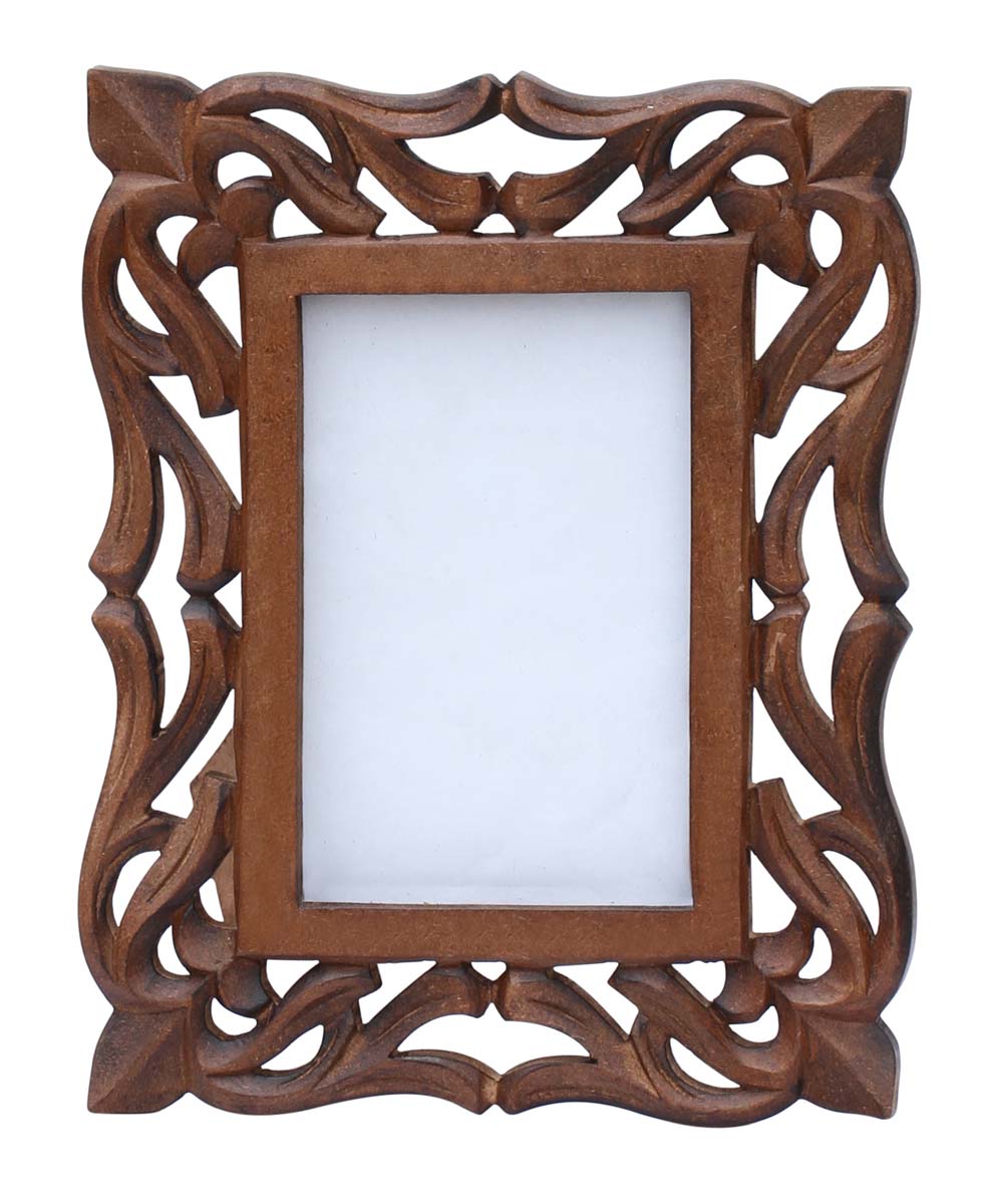 4x6 Inches Brown Picture Frame in Bulk - Wholesale Hand Carved Vintage-Look Wooden Photo Frame with Lattice Work - Home Decor Picture Frames from India