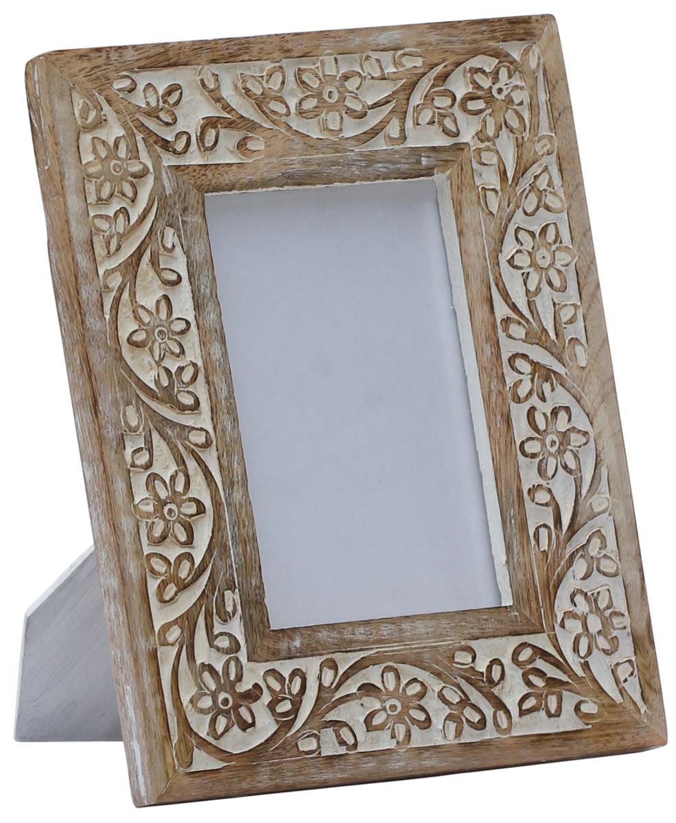 4x6 Inches Shabby Chic Picture Frame in Bulk - Wholesale Handmade Wood Photo Frame/Picture Holder with Carved Motifs in Distressed Look - Home Decor Picture Frames from India