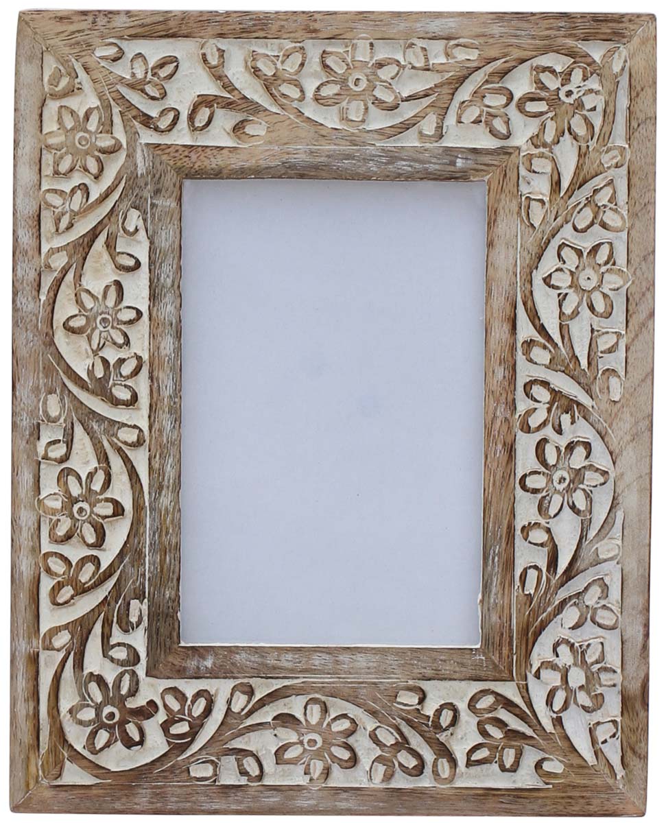 4x6 Inches Shabby Chic Picture Frame in Bulk - Wholesale Handmade Wood Photo Frame/Picture Holder with Carved Motifs in Distressed Look - Home Decor Picture Frames from India