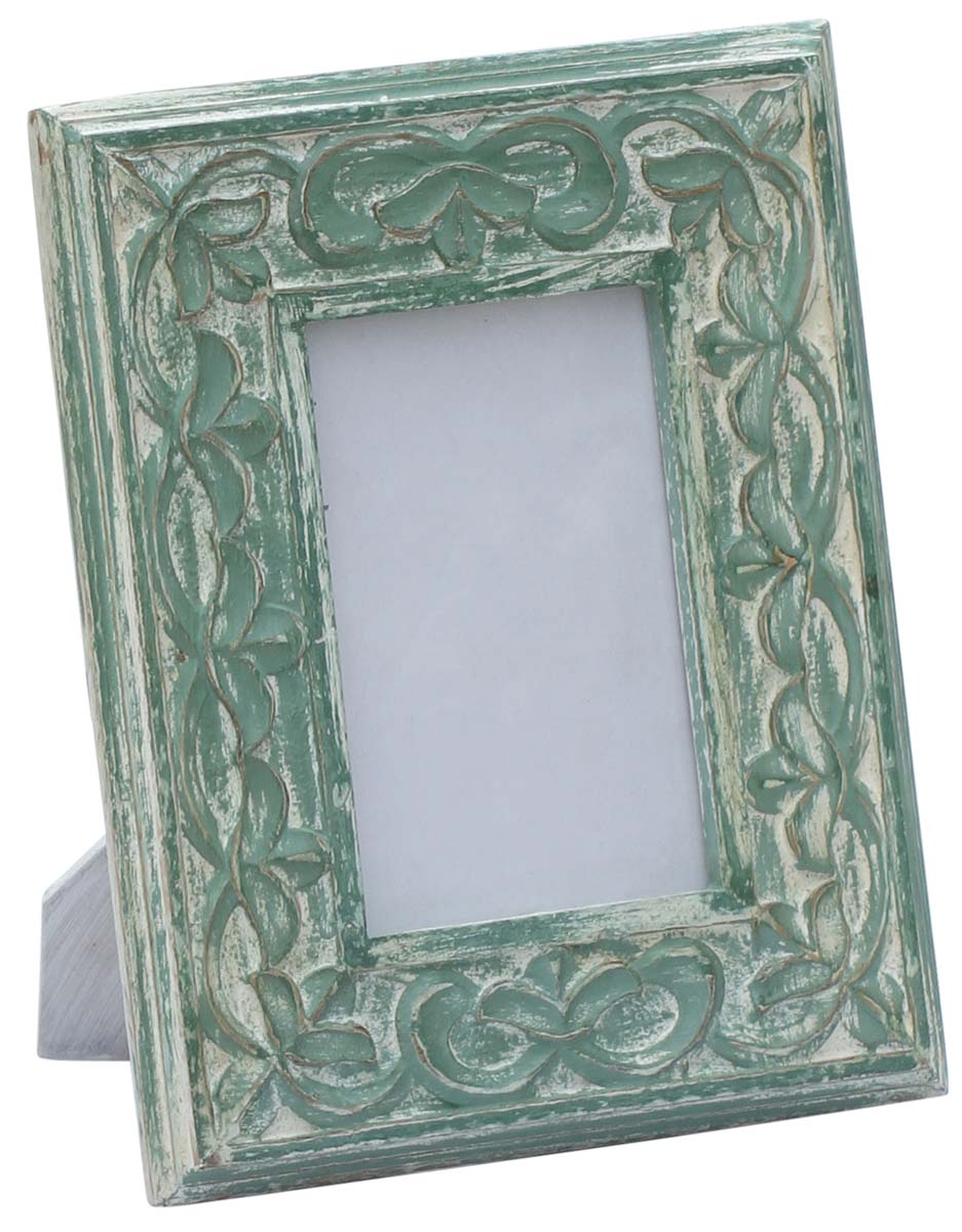 Buy 4x6” Wooden Shabby Chic Picture Frame in Bulk - Wholesale Hand Crafted Green Photo Frame - Hand Painted In Distressed Green Washed Finish - Home & Office Decor