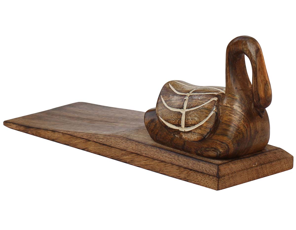 Bulk Wholesale Swan Door Stopper in Wood - Hand-Carved 9.5” Decorative Door Accessory in Animal Shape - Home Decor/Essentials from India