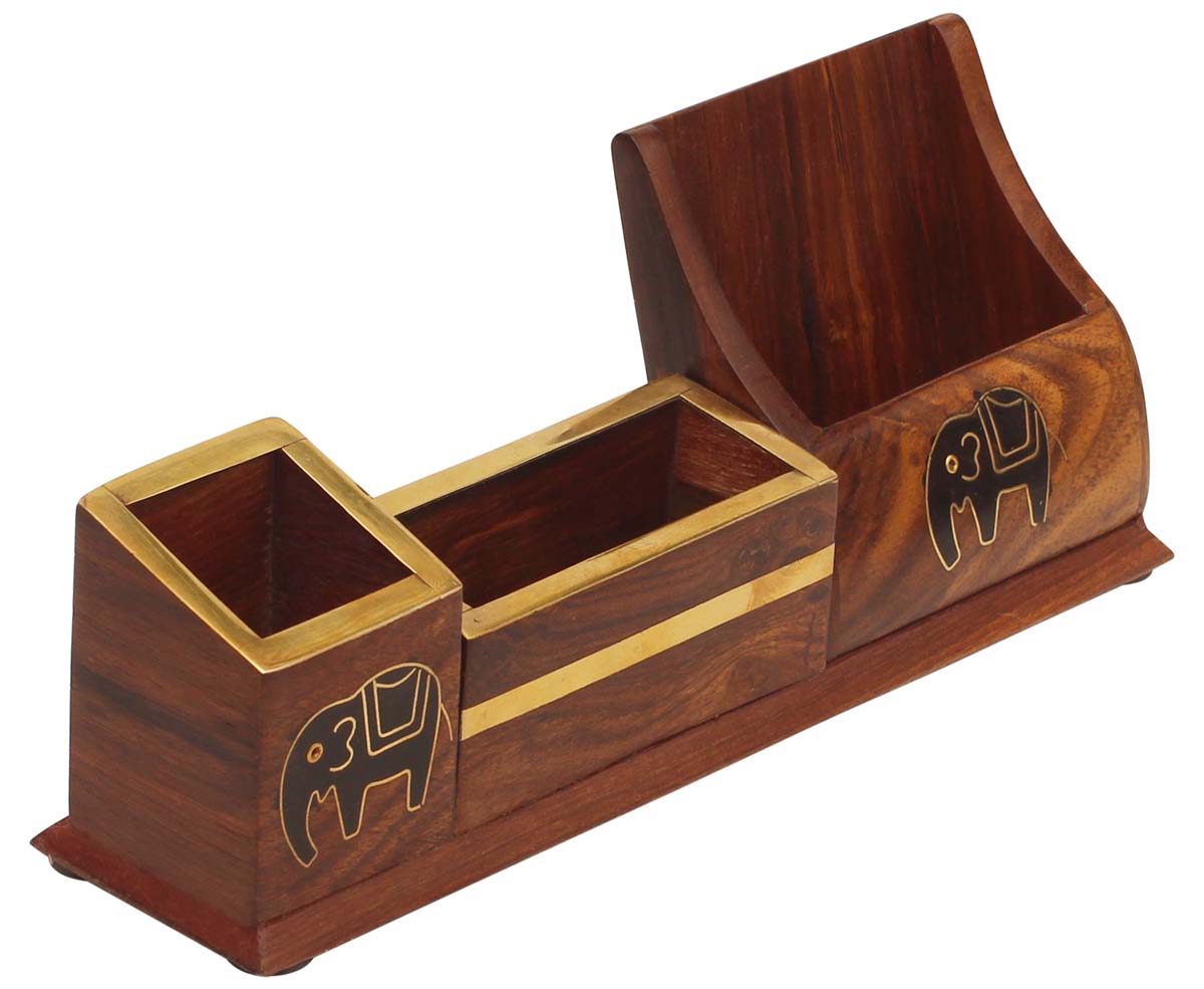 Bulk Wholesale Wooden Desk Organizer/Stationery Storage Compact Caddy - Handcrafted 3 Compartments - Office/Desk Accessories