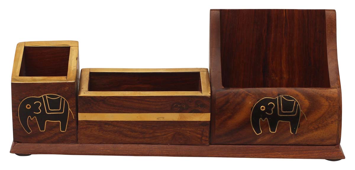 Bulk Wholesale Wooden Desk Organizer/Stationery Storage Compact Caddy - Handcrafted 3 Compartments - Office/Desk Accessories