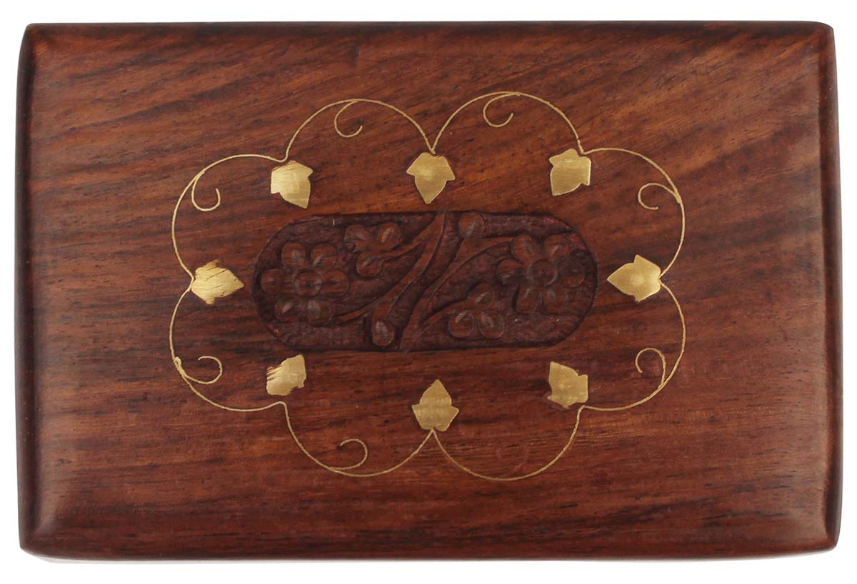 Wholesale Wooden Jewelry Box - Bulk Buy Handmade Wood Storage Box/Keepsake Box/Trinket Box with Intricate Floral Pattern & Brass Inlay from Wholesale Distributors in India