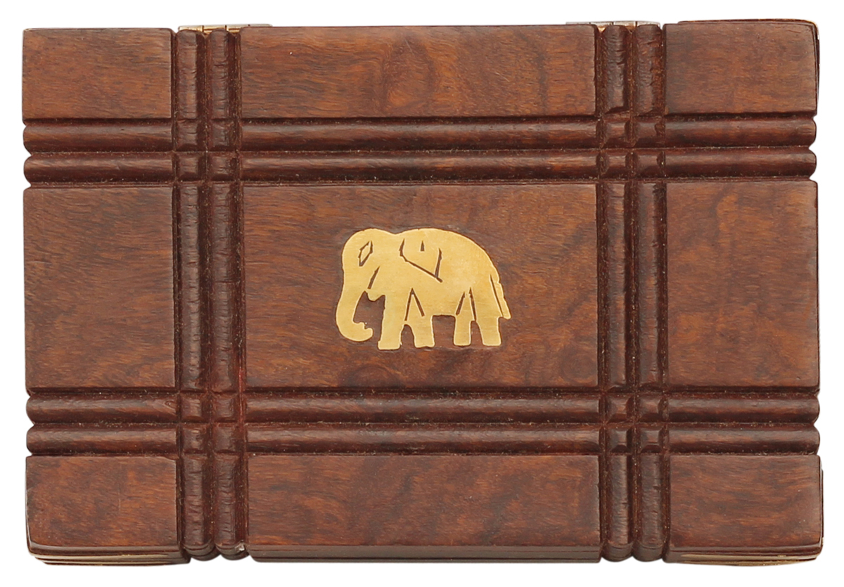 2.3” Jewelry-Box in Wood with Elephant Motif Brass Inlay - Hand-Crafted Keepsake Boxes from India - Buy in Bulk Wholesale