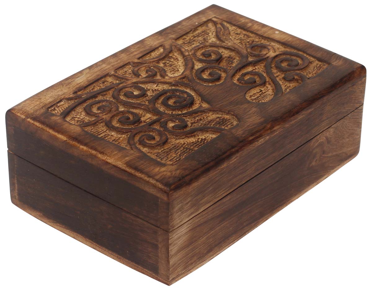 Wholesale Wood Tree-Of-Life Motif Jewelry Box in Bulk - Handmade Rectangular Jewelry/Keepsake Box with Hand-Carved Tree-Of-Life Motif - Antique-Look Accessory Holders/Boxes from India