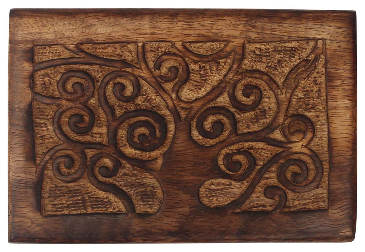 Wholesale Wood Tree-Of-Life Motif Jewelry Box in Bulk - Handmade Rectangular Jewelry/Keepsake Box with Hand-Carved Tree-Of-Life Motif - Antique-Look Accessory Holders/Boxes from India