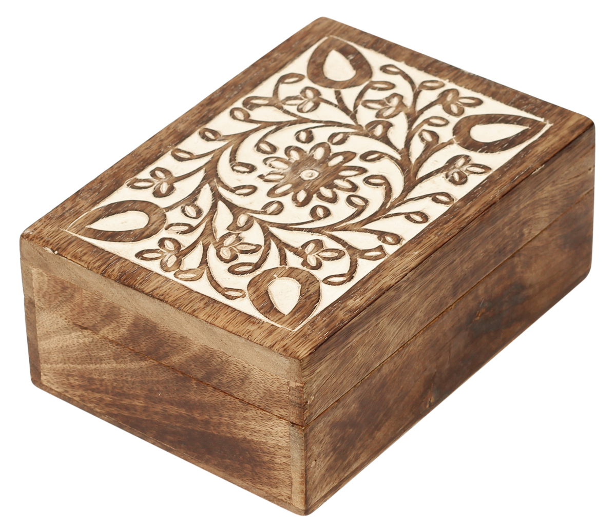Wholesale 7x5 Inch Wooden Floral Mottif Jewelry Box - Bulk Buy Rectangular Shaped Jewelry Box/Trinket Box with White-Wash Finish – Jewelry Accessories from India