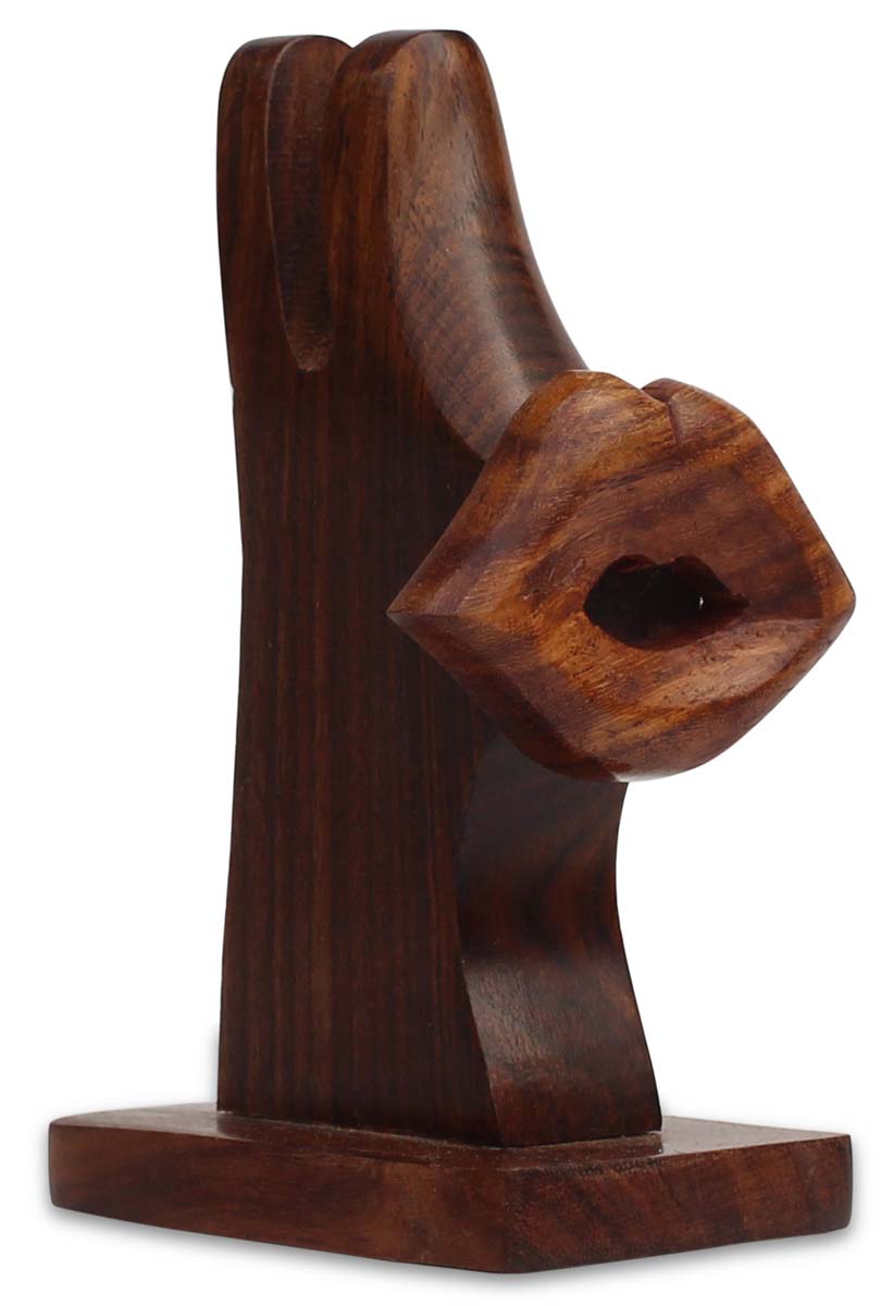 Bulk Wholesale Spectacle Holder in Wood - 5” Hand-Carved Glass Holder with Big Lips - Funky Home & Office Essentials/Gifts from India