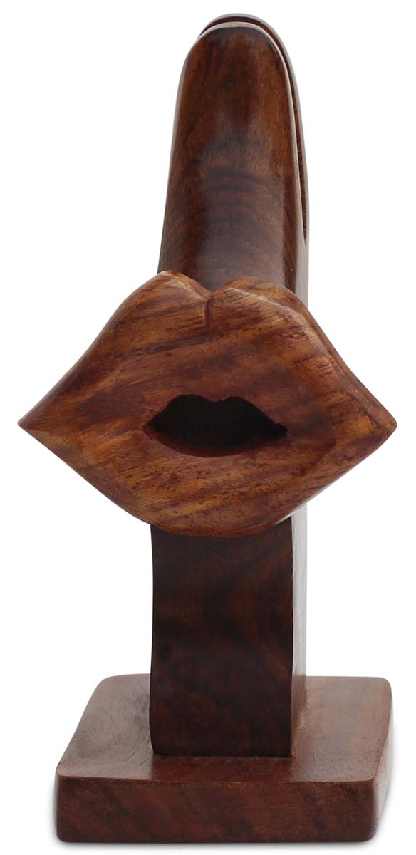 Bulk Wholesale Spectacle Holder in Wood - 5” Hand-Carved Glass Holder with Big Lips - Funky Home & Office Essentials/Gifts from India