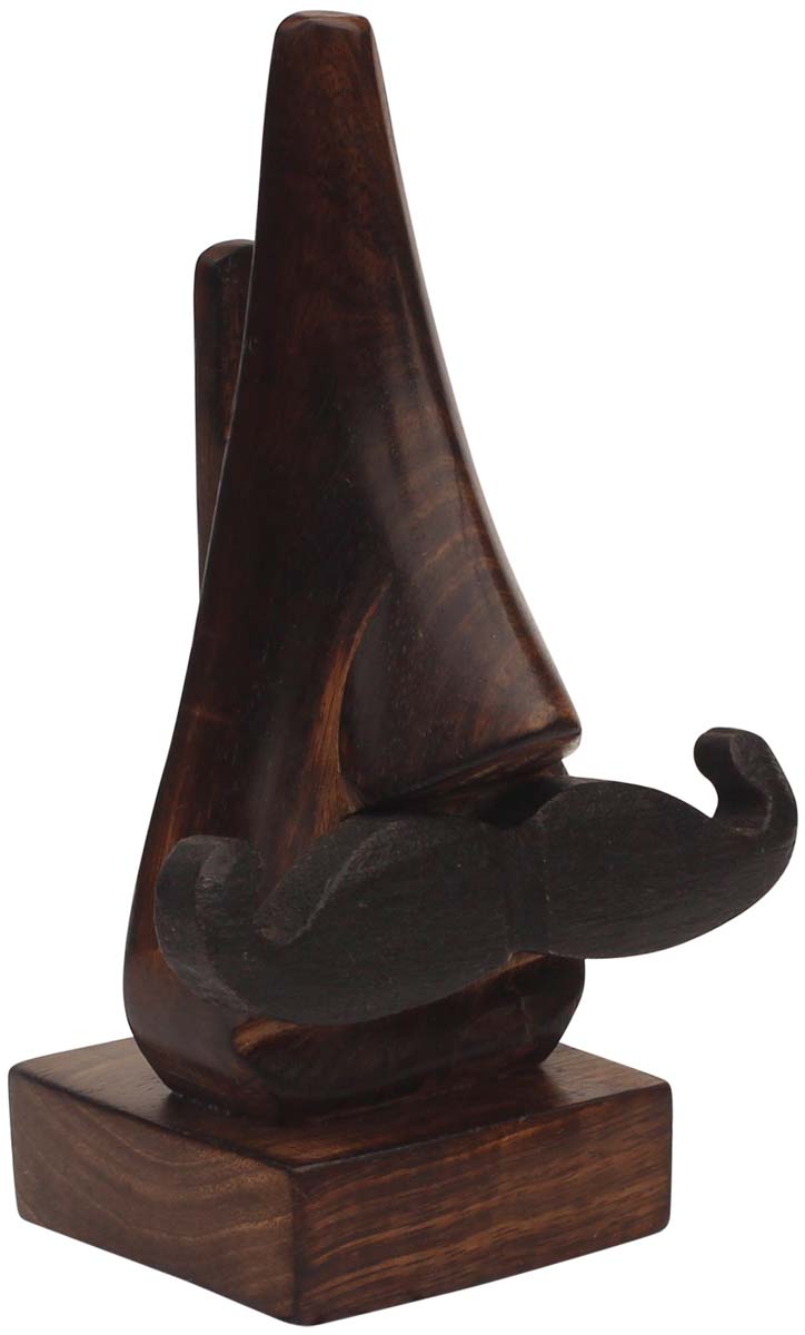 Bulk Wholesale Hand-Carved Spectacle Holder in Wood with Big Moustache – Funky Eye Glass Holder from India – Home / Office Essentials