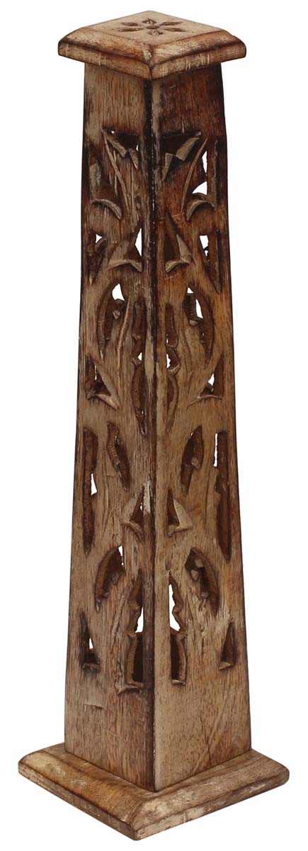 Bulk Wholesale Incense Burner Tower in Wood – Hand-Carved 12.1” Ash Catcher for Incense Cone and Sticks – Home Essentials with Lattice Carving from India