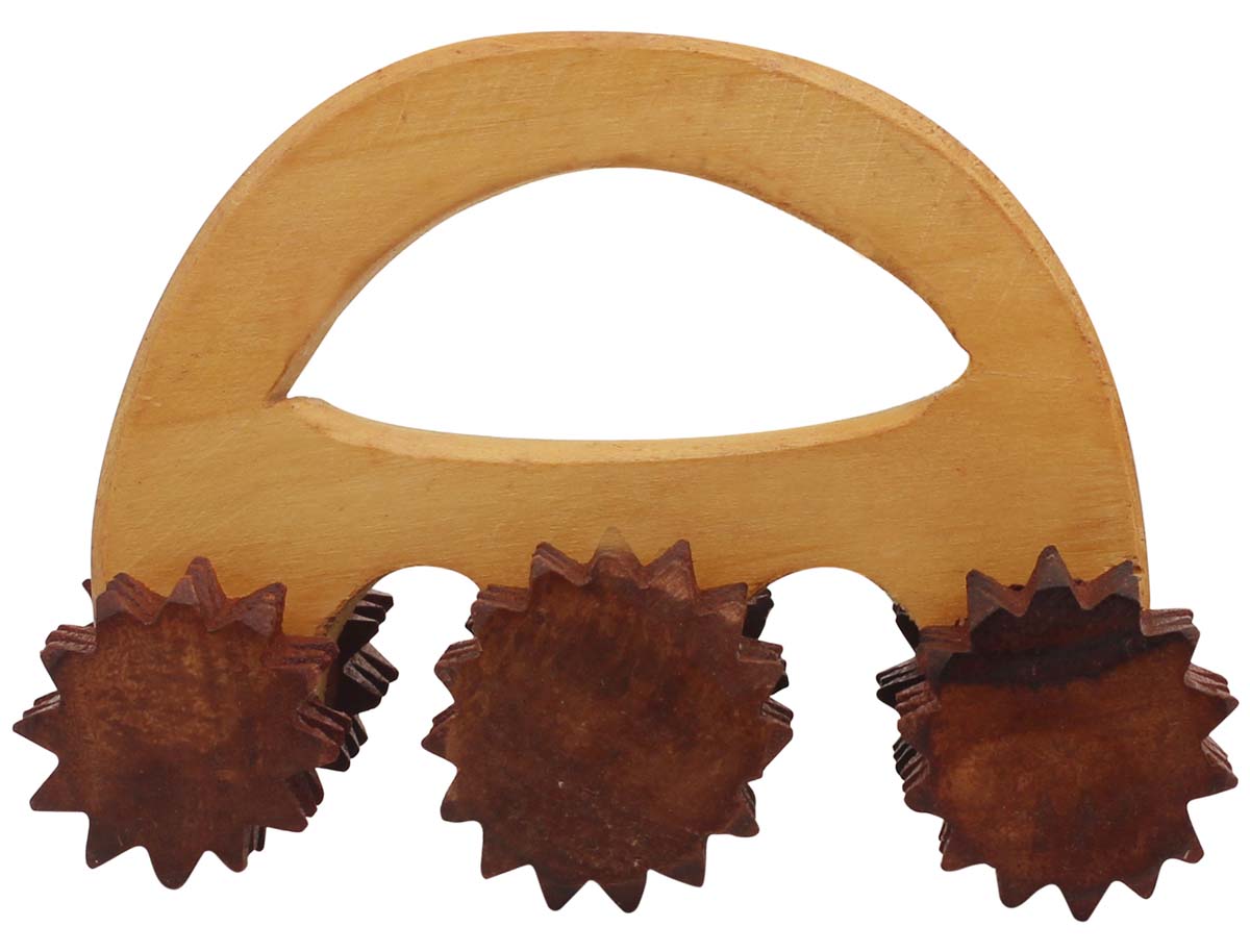 Bulk Wholesale Massage Roller in Wood – Hand-Carved 4.3” Massager with 6 Wheels for Back, Spine & Legs – Relaxing Massaging Tools from India