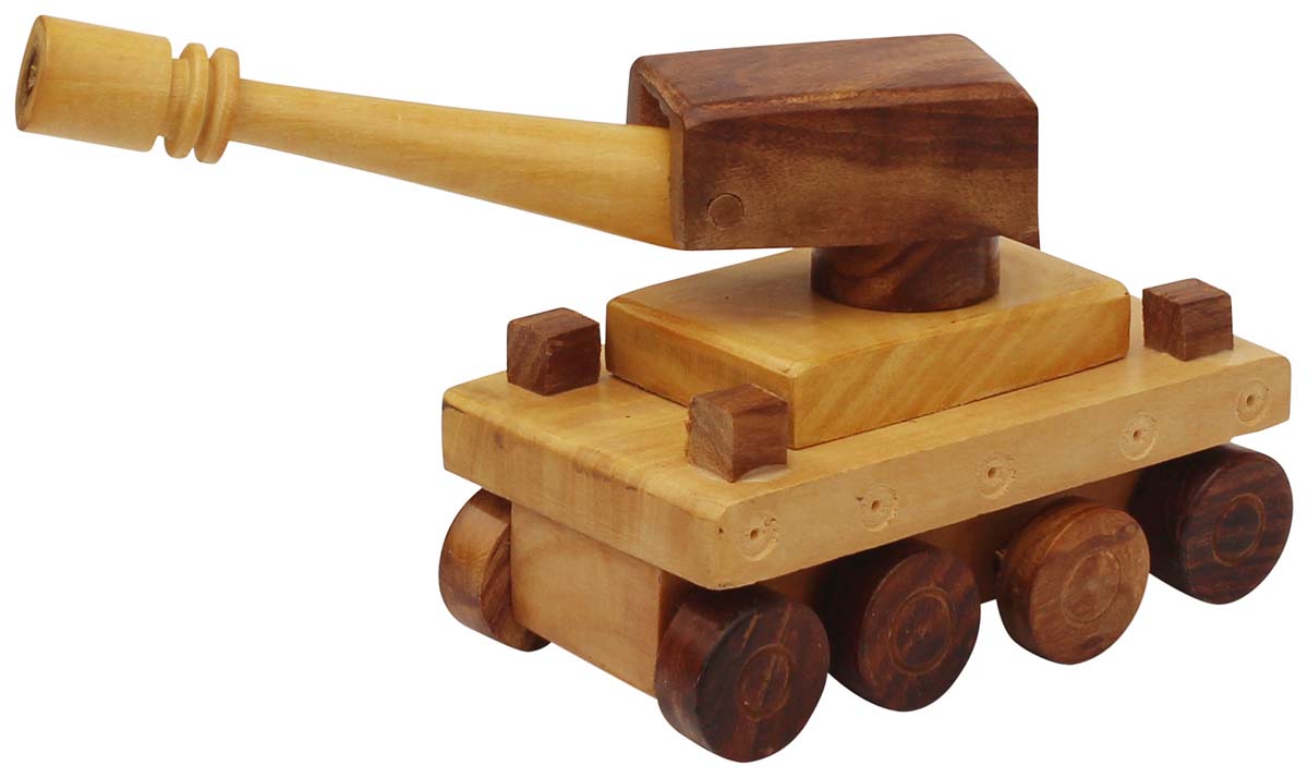 Bulk Wholesale Tank Model in Wood – Hand-Carved 7.9” Military Tank Replica with Movable Wheels & Turret – Toys / Games for Kids / Décor for Kids’ Room from India